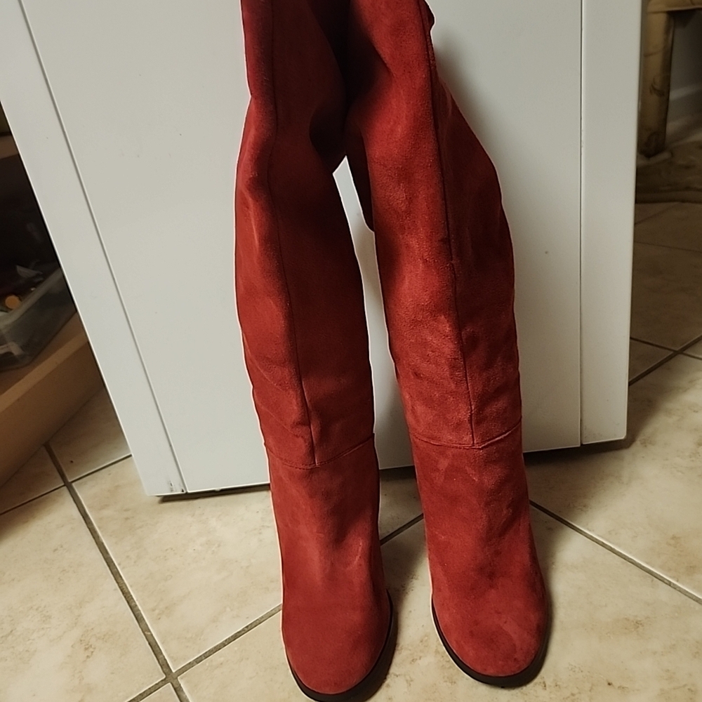 Colin Stuart Red Suede Knee High Boots